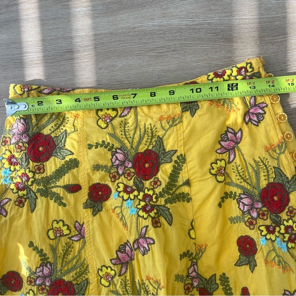 Johnny Was Yellow Embroidered Floral Midi Length Skirt Boho Cotton A-Line Size 2 - Picture 10 of 11